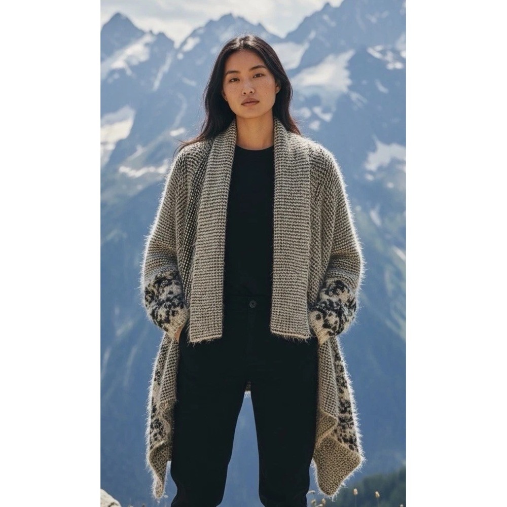 Buffalo David Bitton Women's Brigit Mixed-Yarn Cardigan Ivory Black Size Medum M